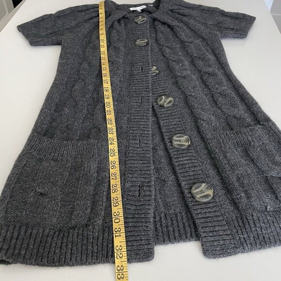 Vince Cardigan Long Line Sweater Wool Alpaca S Gray Chunky Cable Knit Pockets - Picture 8 of 9